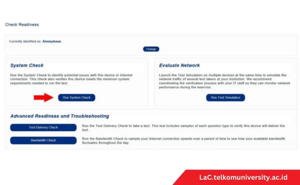 Run System Check TOEFL ITP