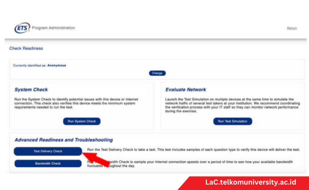 Test Delivery Check TOEFL ITP