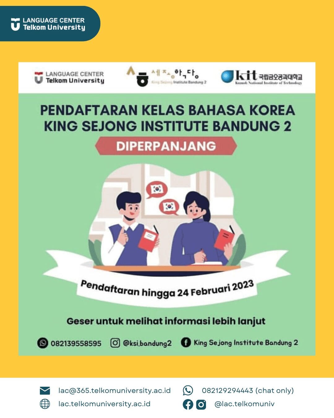 Pendaftaran Kelas Bahasa Korea Diperpanjang