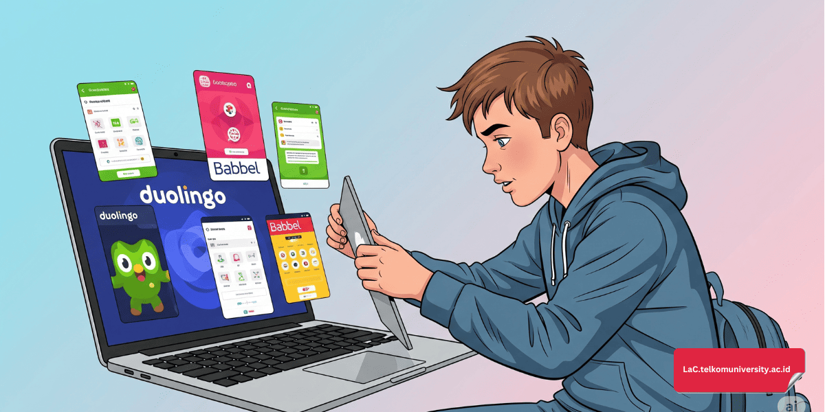 Tampilan aplikasi belajar bahasa Prancis seperti Duolingo dan Babbel