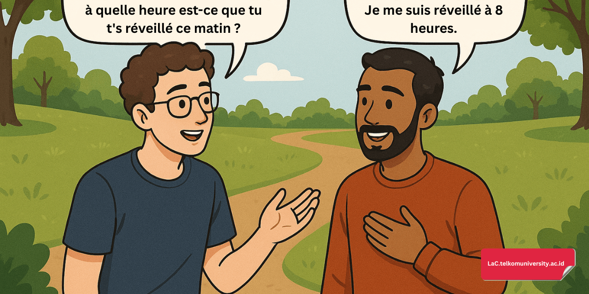 Dua orang sedang berbicara bahasa Prancis dan salah satunya menggunakan kata ganti refleksif