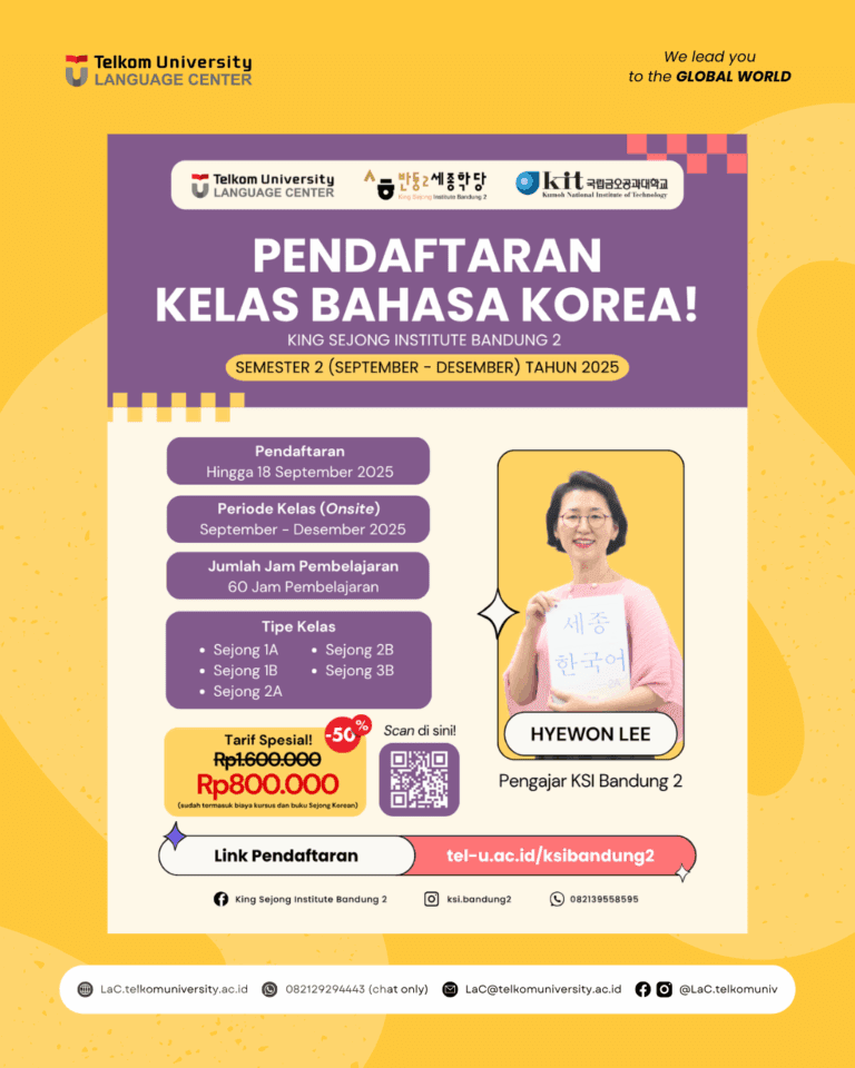 Pendaftaran Kelas Bahasa Korea KSI Bandung 2 Telah Dibuka!