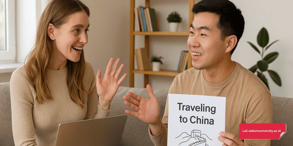 Dua remaja sedang merencanakan traveling ke China