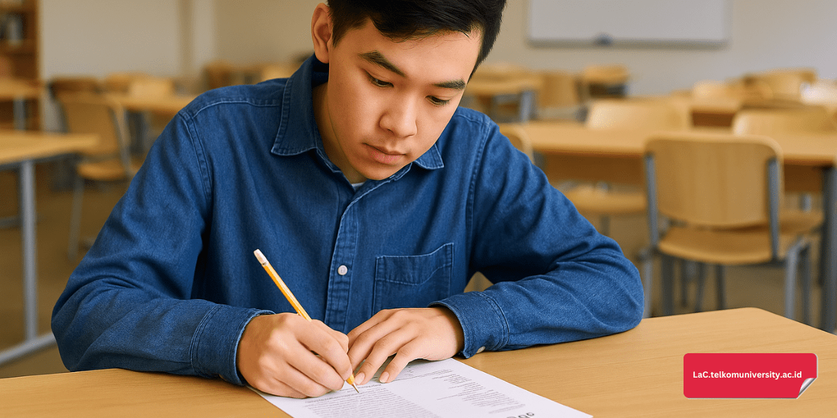 Mahasiswa sedang mengerjakan latihan soal Reading TOEFL ITP di ruang belajar
