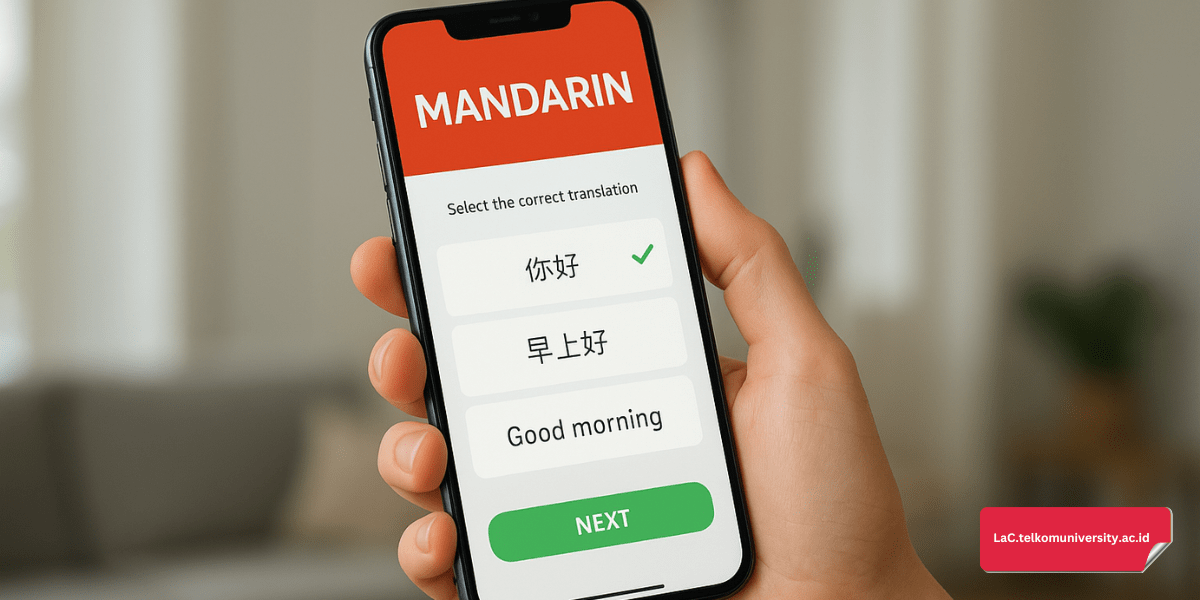 Tampilan aplikasi belajar bahasa Mandarin di smartphone dengan fitur interaktif