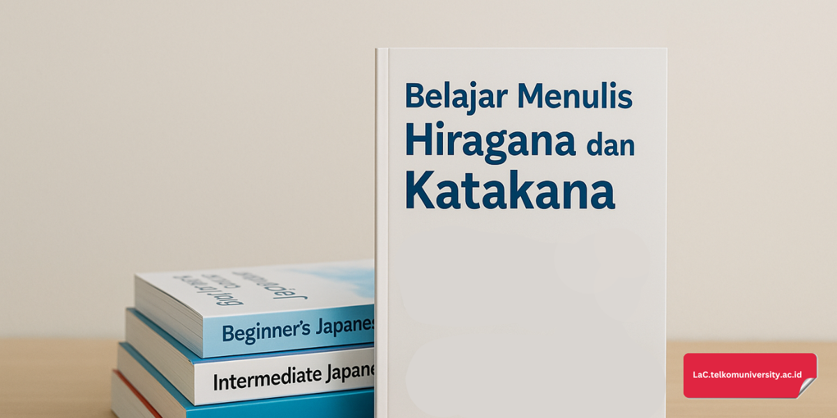 Ilustrasi kumpulan buku panduan belajar bahasa Jepang dan buku cara penulisan hiragana katakana