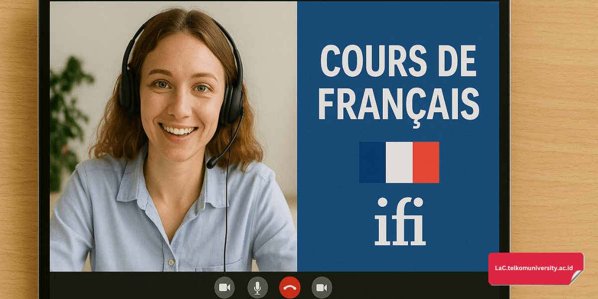 Kelas kursus daring bahasa Prancis Pusat Bahasa Telkom University bersama pengajar IFI