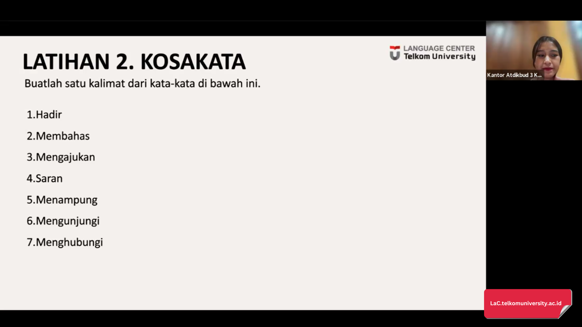 Pembelajaran Kelas BIPA Mahir dengan Pengajar dari LaC 4