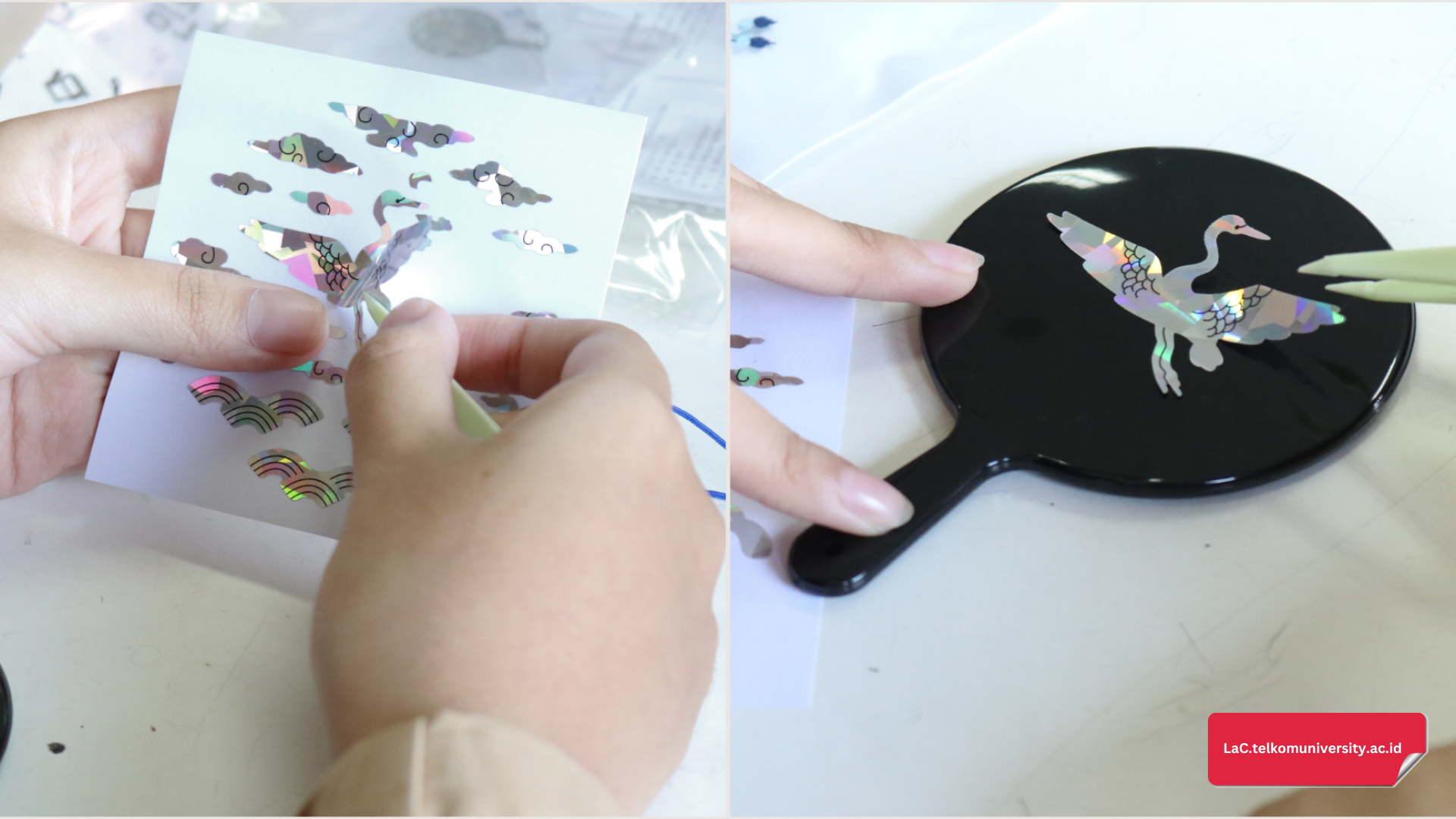 Stiker jagae berukuran besar ditempelkan pada bagian belakang cermin