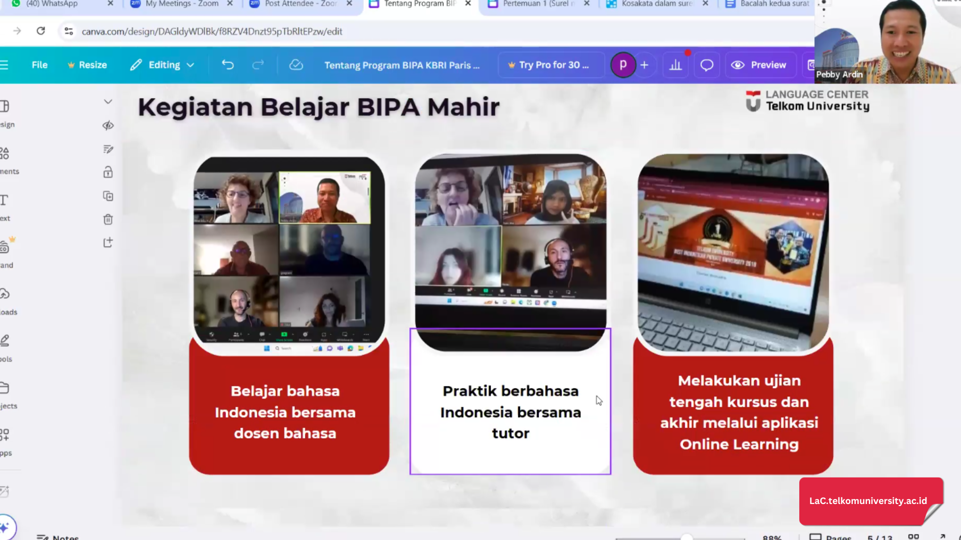 Pembelajaran Kelas BIPA Mahir dengan Pengajar dari LaC