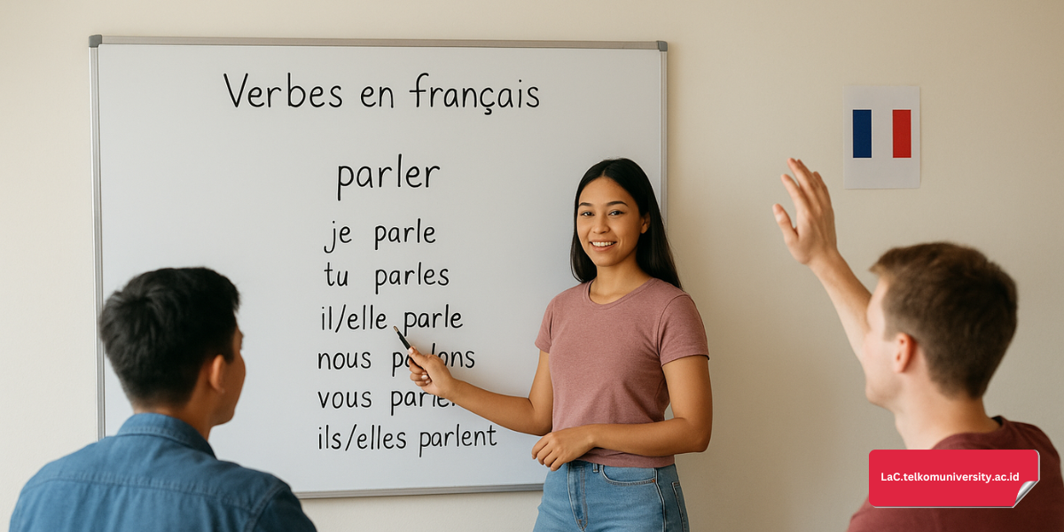 Ilustrasi belajar kata kerja Bahasa Prancis di kelas