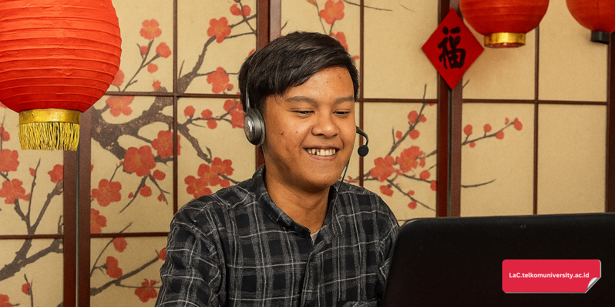 Mahasiswa sedang belajar pengucapan Bahasa Mandarin dengan tutor