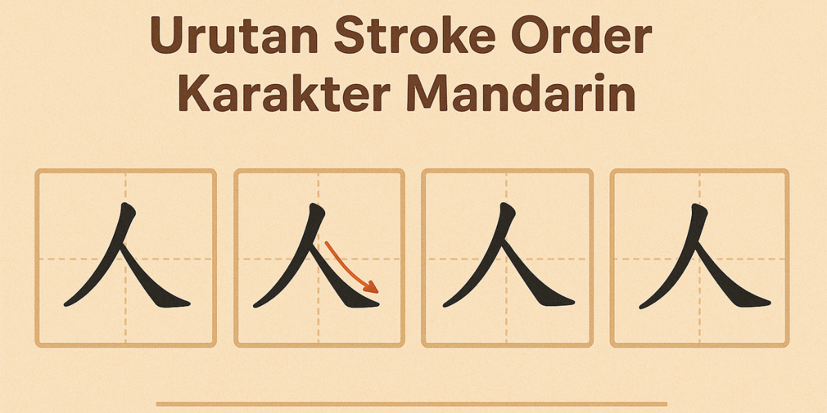 Contoh urutan stroke order karakter Mandarin untuk pemula