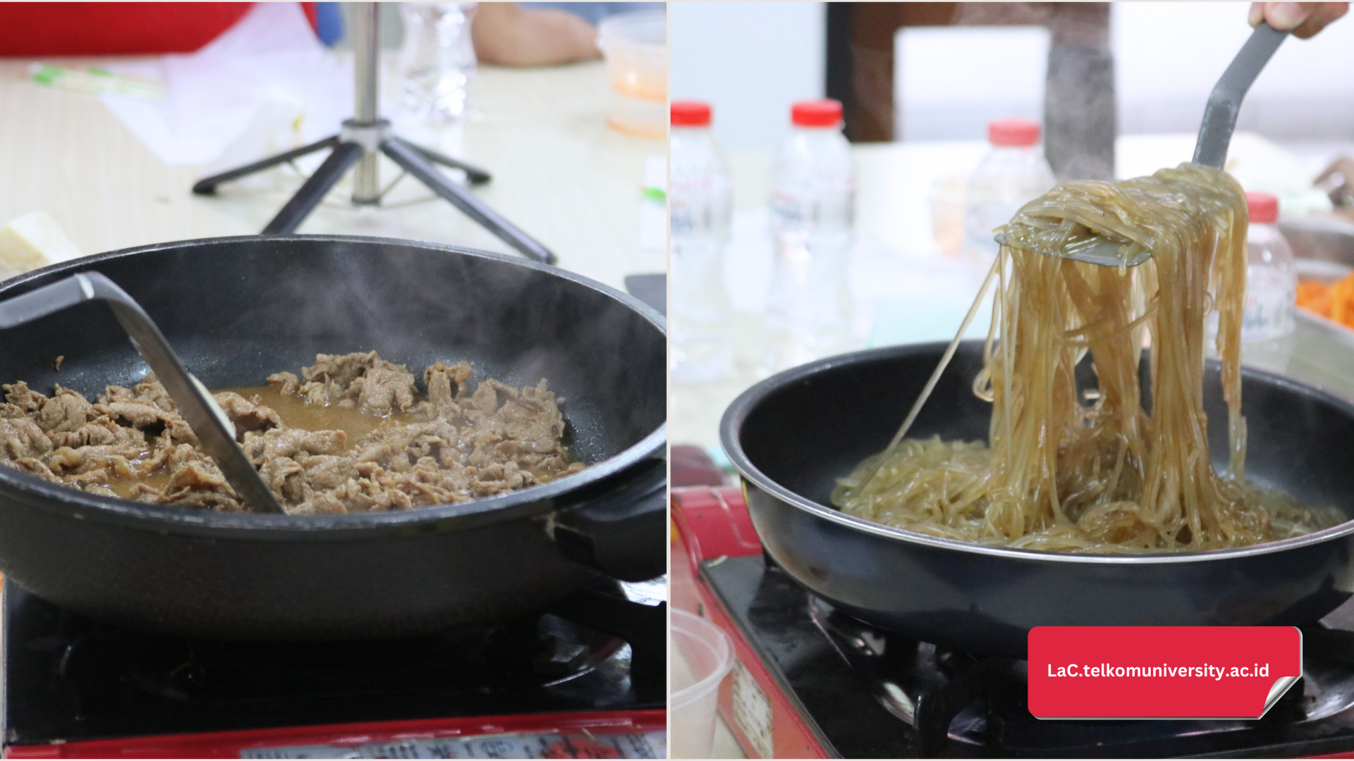 Menumis daging sapi (kiri) dan dangmyeon (kanan)