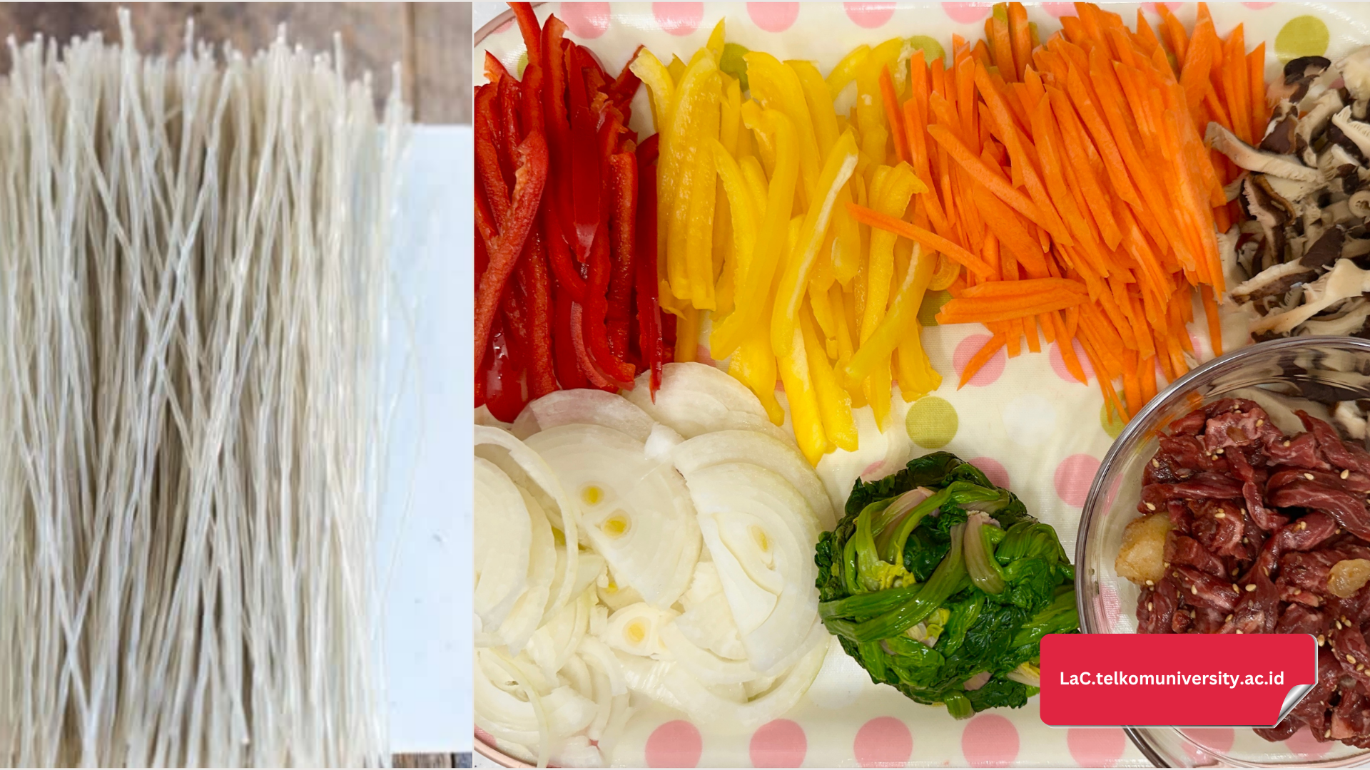 Dangmyeon (kiri) dan bahan-bahan Japchae lainnya (kanan)