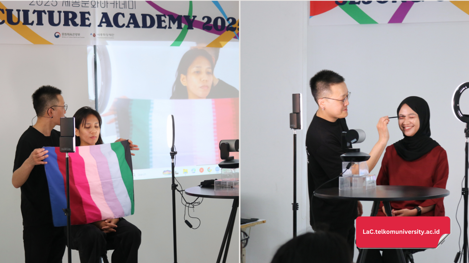 Demonstrasi Personal Colour (kiri) dan make up (kanan) oleh Bapak Su Young Kim
