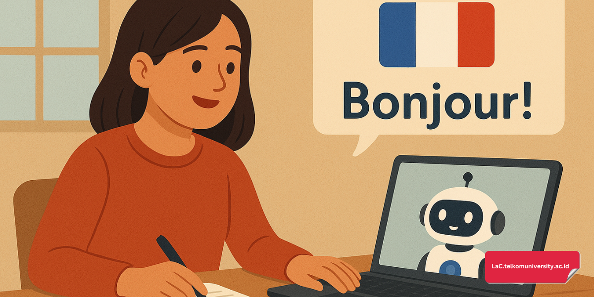 Ilustrasi AI membantu pembelajaran Bahasa Prancis online