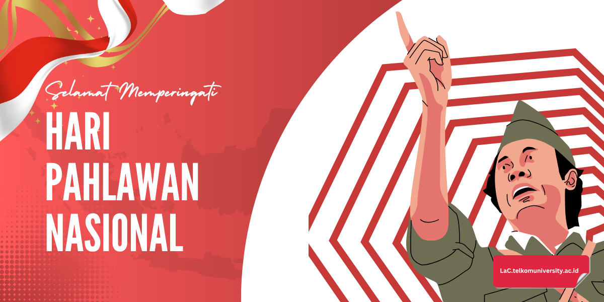 Ilustrasi Hari Pahlawan dengan bendera merah putih