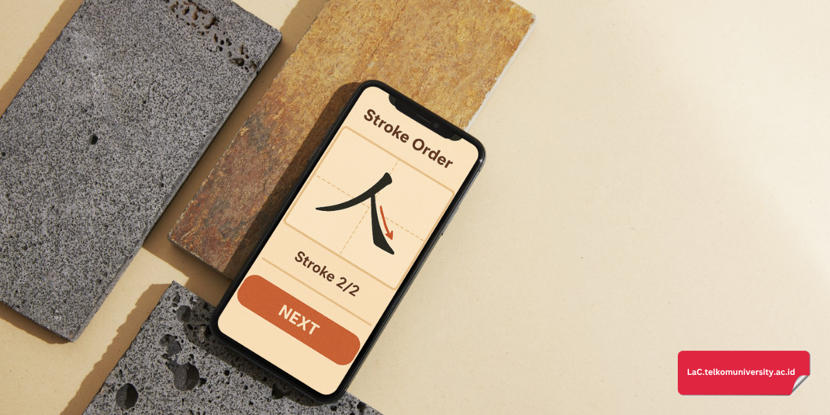 Tampilan aplikasi belajar stroke order Mandarin di smartphone
