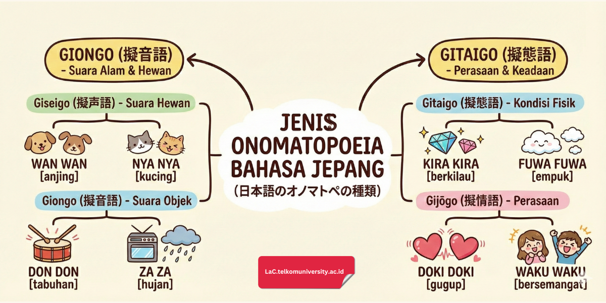Diagram jenis-jenis onomatopoeia bahasa Jepang giongo dan gitaigo