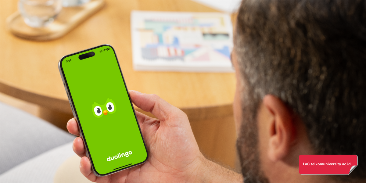 Ilustrasi aplikasi belajar bahasa Inggris untuk persiapan TOEIC di smartphone