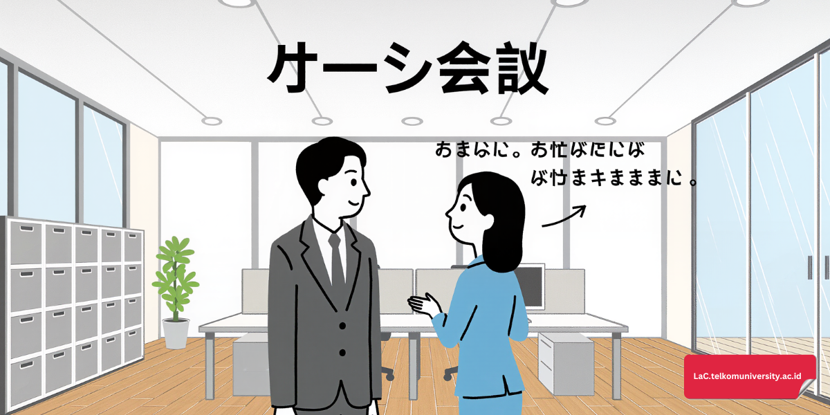 Ilustrasi karyawan menggunakan bahasa Jepang di dunia kerja