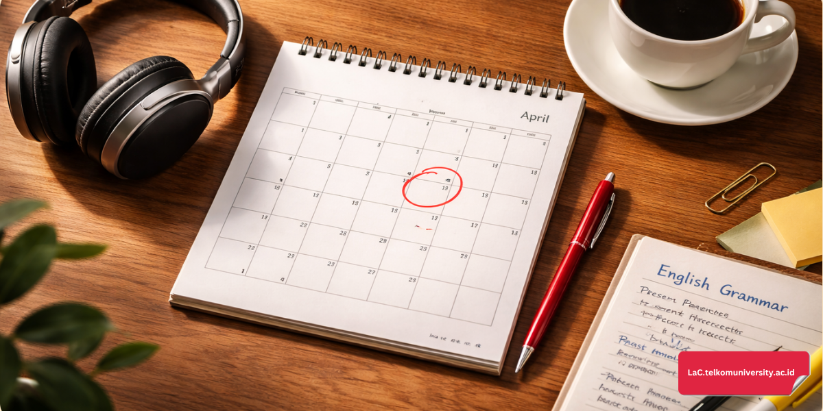 Ilustrasi kalender jadwal TOEFL ITP yang dilingkari untuk persiapan strategis