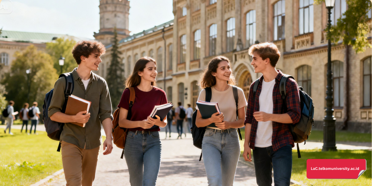 lustrasi para mahasiswa sedang berinteraksi dan pergi untuk belajar persiapan TOEFL iBT