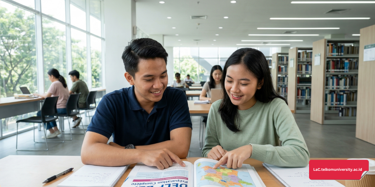 Mahasiswa Indonesia sedang belajar bahasa Prancis untuk persiapan ujian DELF.
