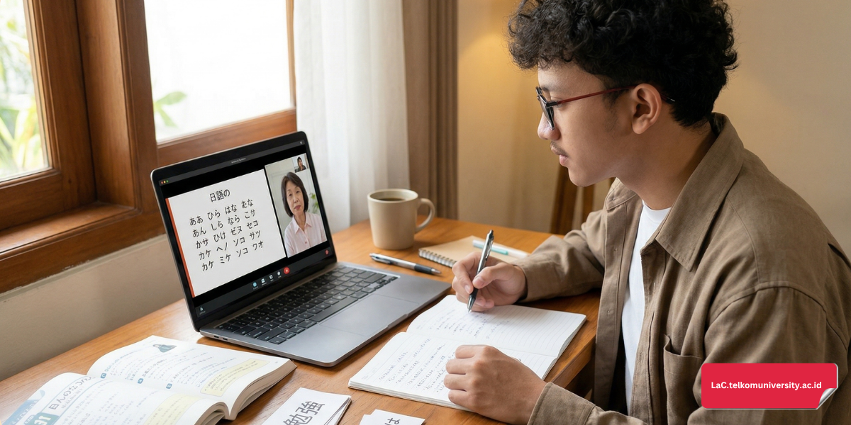 Mahasiswa Indonesia sedang belajar dialek dan aksen bahasa Jepang dari berbagai daerah