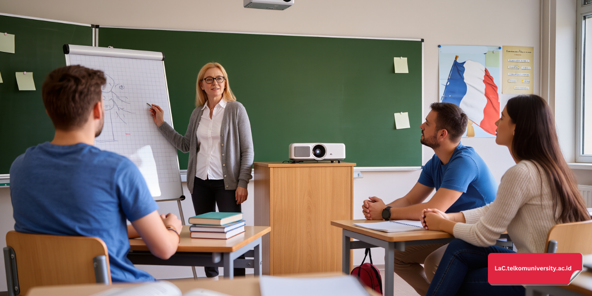 Mahasiswa belajar bahasa Prancis di lingkungan kampus