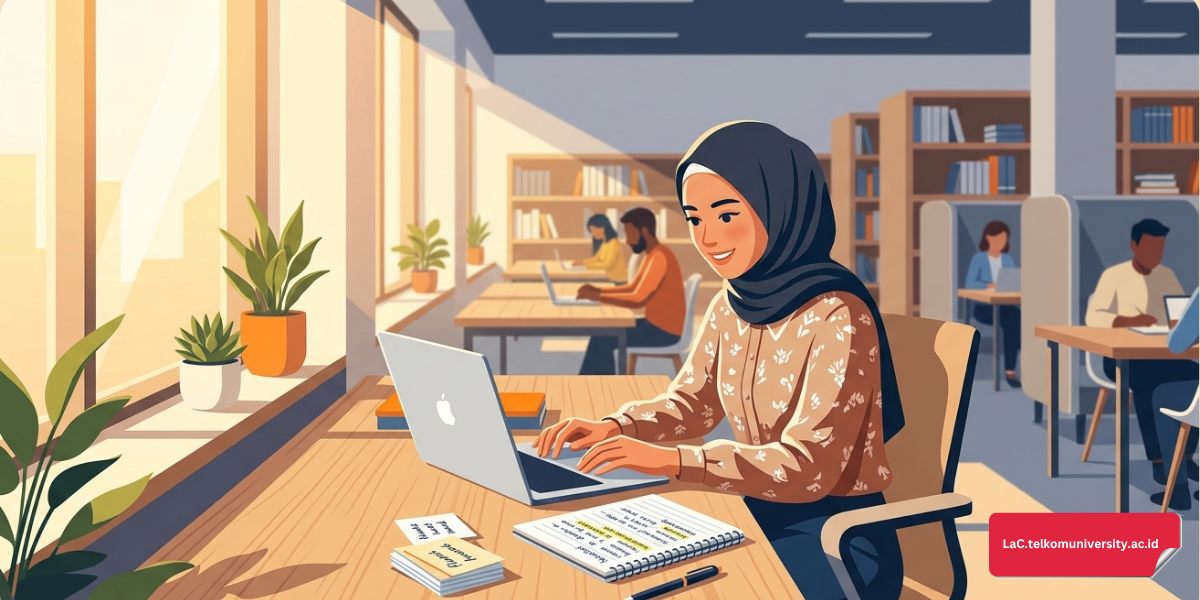 Mahasiswa sedang belajar vocabulary akademik TOEFL iBT menggunakan flashcards.