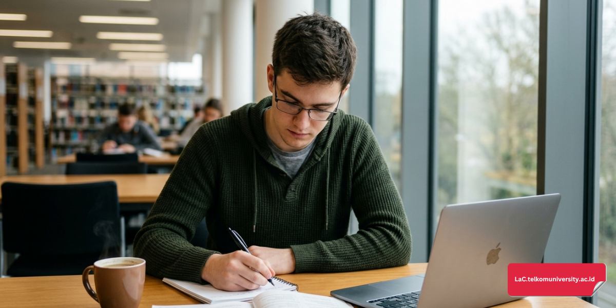 Mahasiswa sedang fokus belajar vocabulary akademik IELTS