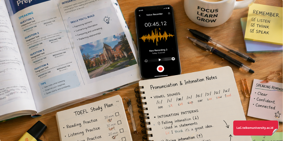 Proses latihan intonasi bahasa Inggris menggunakan rekaman suara.