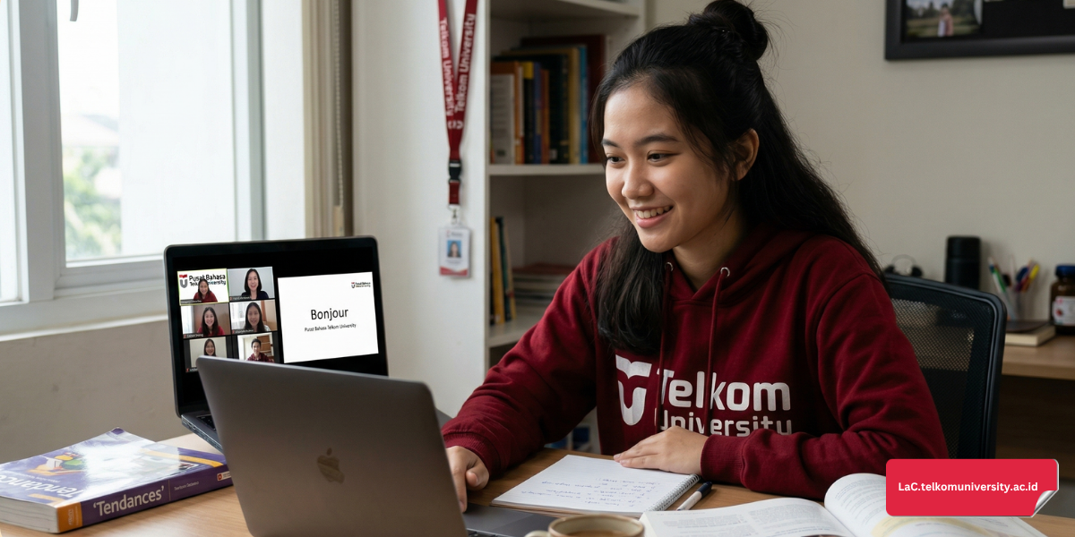 Suasana kelas daring kursus bahasa Prancis di Telkom University Language Center.