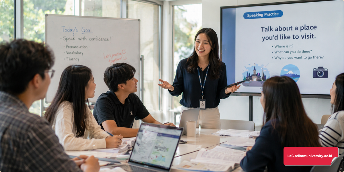 Suasana kelas kursus TOEFL iBT Preparation di Telkom University.