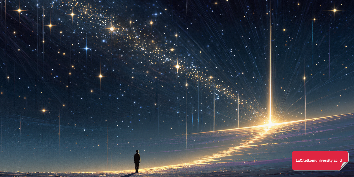 Visual ilustrasi perjalanan malam Nabi Muhammad dalam konteks belajar bahasa Inggris.