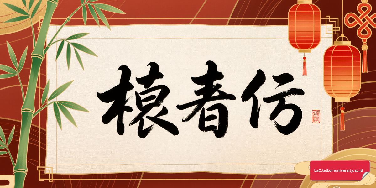 Buku dan kaligrafi Mandarin yang menggambarkan filosofi peribahasa