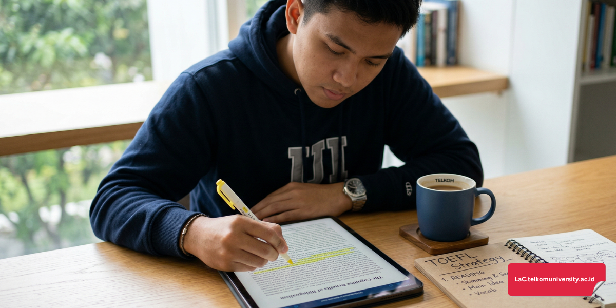 Infografis perbedaan soal Inference dan Rhetorical Purpose dalam ujian bahasa Inggris.