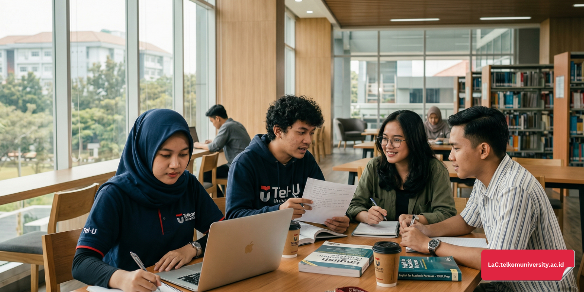 Mahasiswa Indonesia sedang fokus mengerjakan simulasi Reading TOEFL iBT di laptop