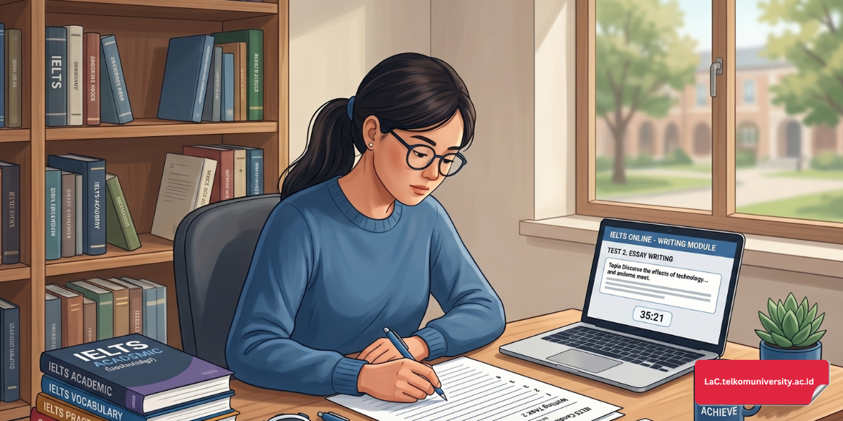 Mahasiswa mengerjakan tes diagnostik IELTS sebagai langkah awal persiapan belajar terstruktur