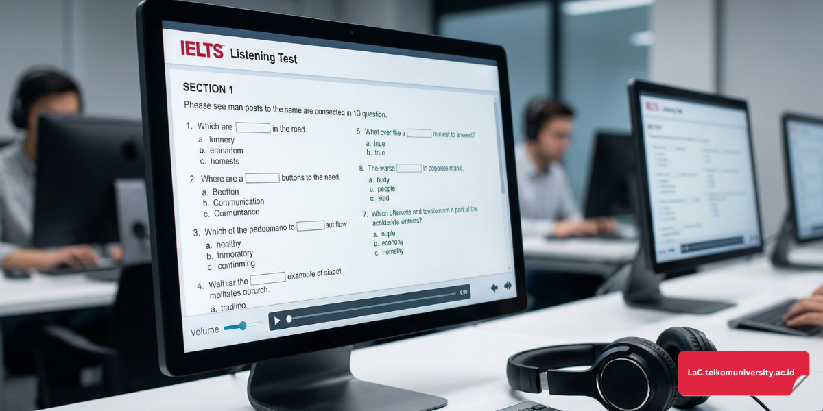Suasana ruang ujian IELTS berbasis komputer yang modern dan nyaman