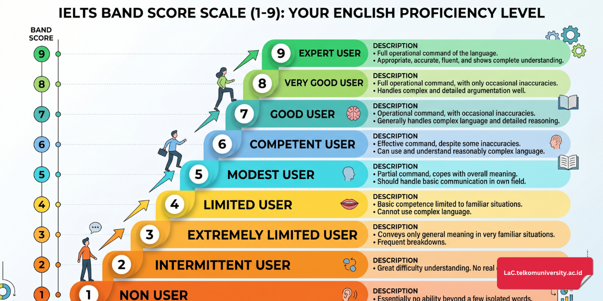 Tabel band score IELTS skala 1 sampai 9 lengkap dengan deskripsi kemampuan bahasa Inggris