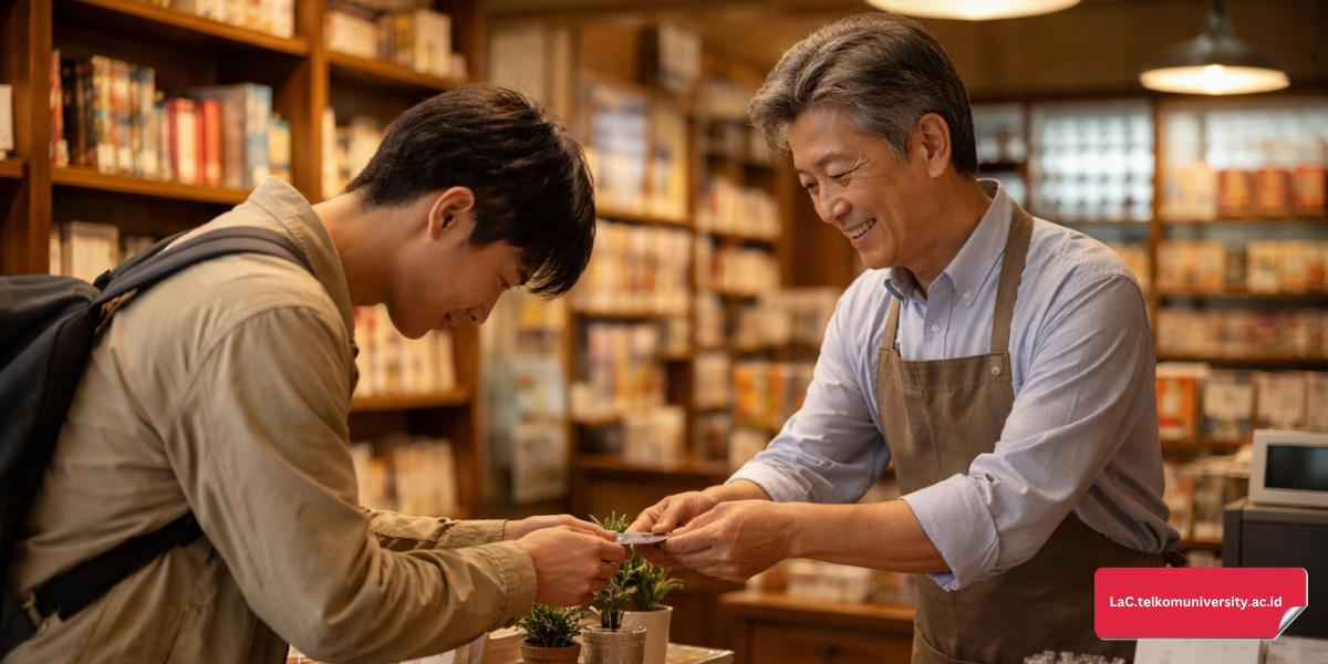 Anak muda membungkuk sopan saat menyapa pemilik toko atau Sajangnim di Korea