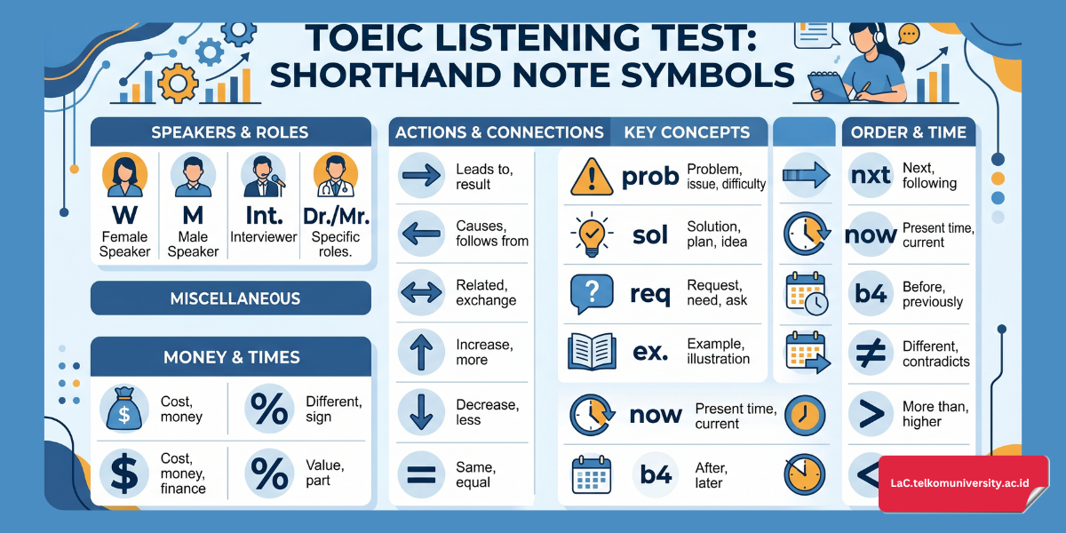 Contoh lembar latihan soal TOEIC dengan catatan shortcut notes di margin