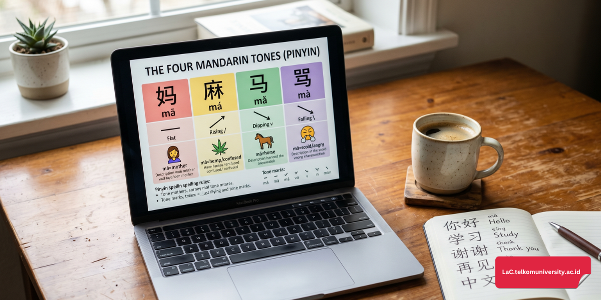 Mahasiswa Indonesia sedang serius belajar menulis aksara Hanzi di buku catatan