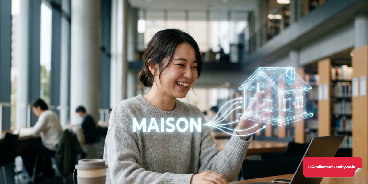 Mahasiswa sedang belajar kosakata Bahasa Prancis menggunakan teknik visual di perpustakaan