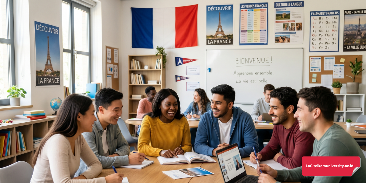 Suasana kelas kursus Bahasa Prancis yang interaktif di Telkom University Language Center
