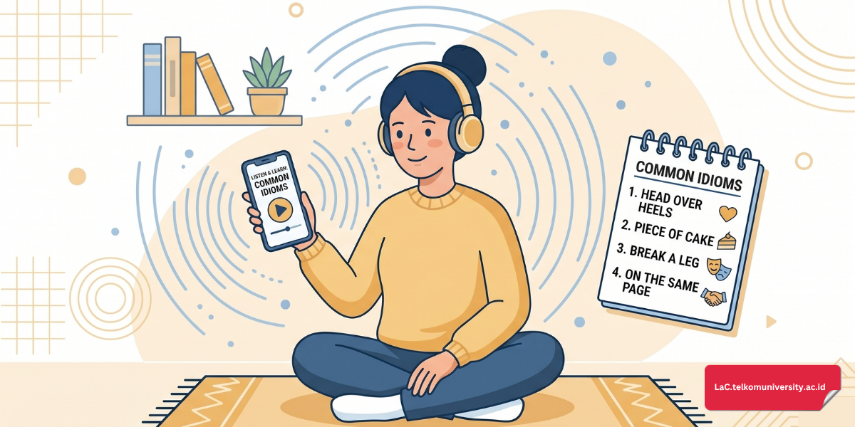 Ilustrasi dua orang dalam percakapan singkat (short conversation) dengan gelembung dialog berisi ekspresi bahasa Inggris dan tanda panah menunjuk ke makna tersiratnya