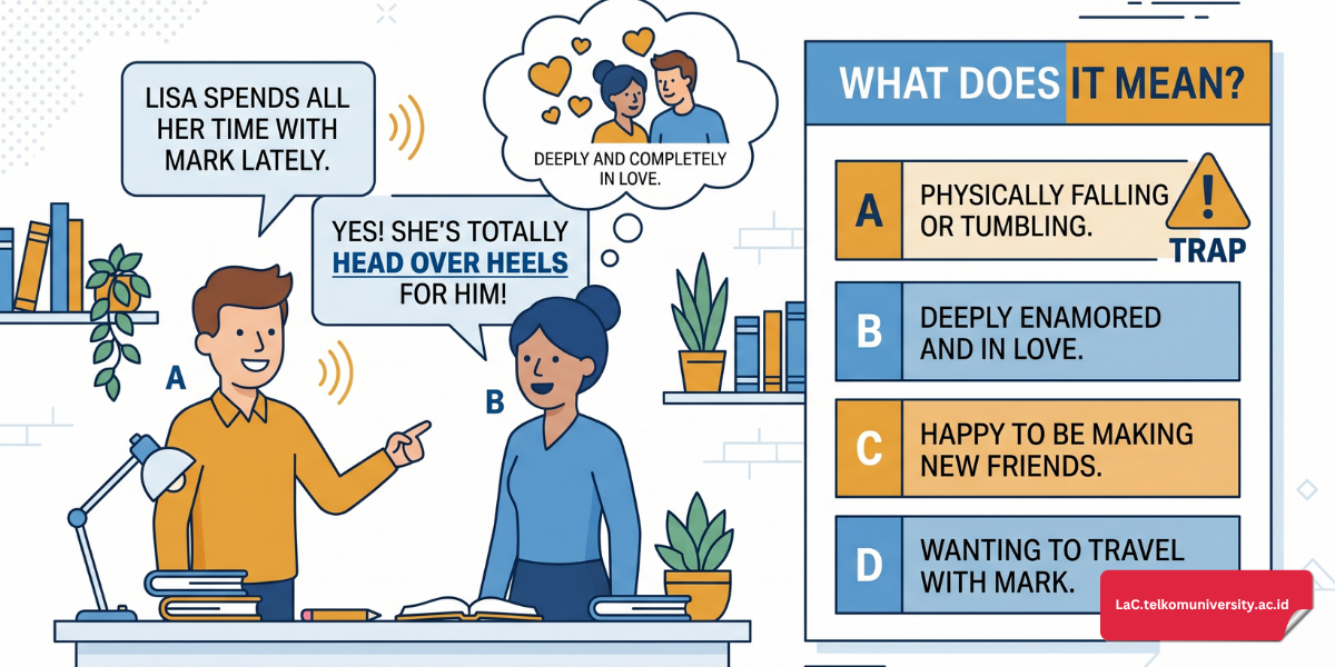 Infografis lima pola soal yang sering muncul di Part A Listening TOEFL ITP beserta contoh ekspresi idiom dalam bahasa Inggris